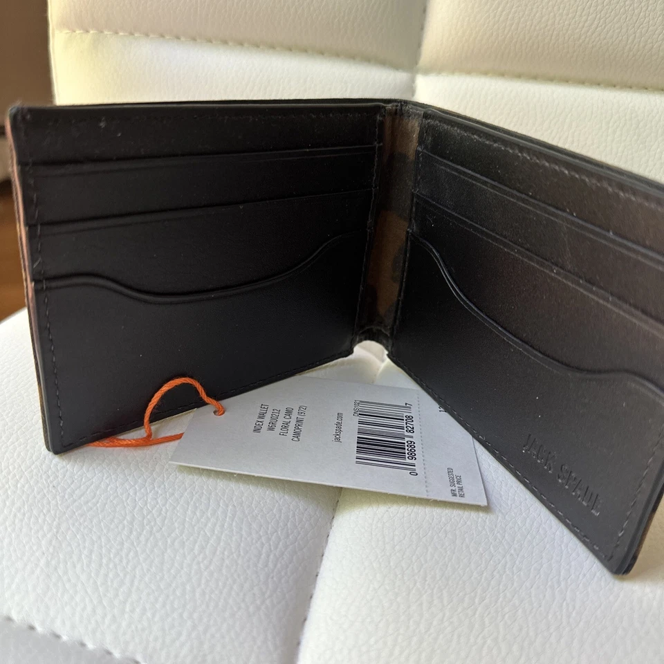 NWT JACK SPADE Floral Camo Index Wallet Green Brown Canvas Bifold RARE - Image 3 of 4