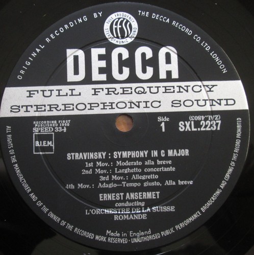 SXL 2237 ED1 Stravinsky Symphony in C Ansermet Decca WBG 1st Vinyl EX - 第 3/6 張圖片