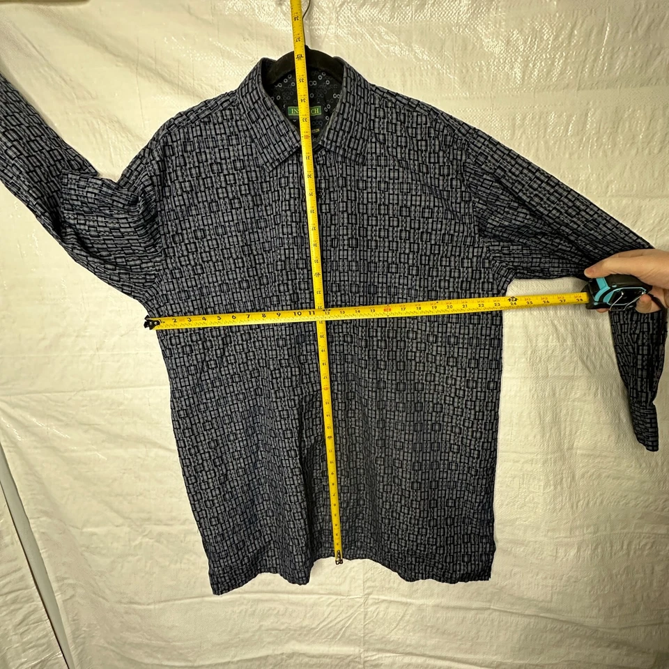 Inserch Icon Shirt Mens 2X Gray Geometric Plaid Navy Blue Long Sleeve Button-Up - Image 4 of 4