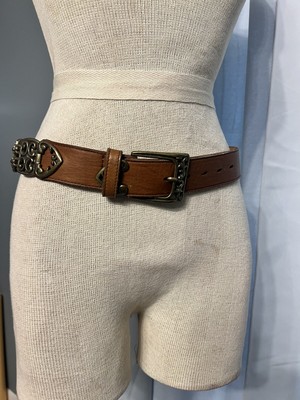 metal accent brown leather womens belt made in colombia size  display picture 1