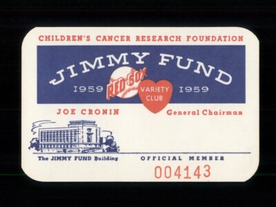 ORIGINAL 1959 JIMMY FUND RESEARCH FOUNDATION MEMBER CARD BOSTON RED SOX 