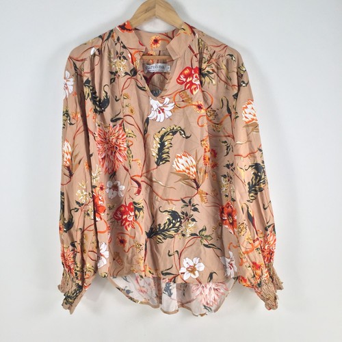Carolina lifestyle womens blouse top size S/M beige floral oversized 090967