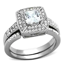 Engagement Ring and wedding band 2 pieces antique Finish with Cubic Zirconia