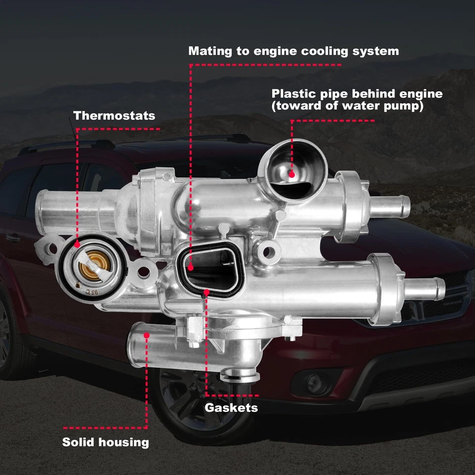 Aluminum Thermostat Housing Assembly for 07-12 Dodge Caliber 07-17 Jeep Compass - Изображение 3 из 4