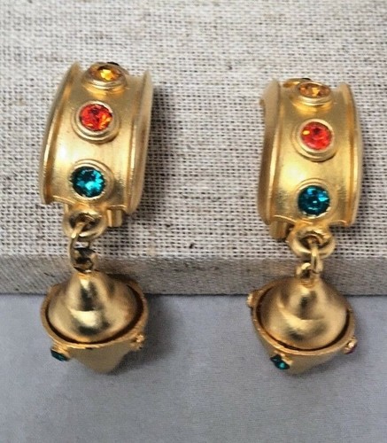 VTG Clip Earrings bright colored Austrian Crystals in 18K gold plate - Picture 3 of 9
