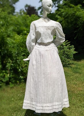 VICTORIAN TURN OF THE CENTURY COTTON SUMMER DRESS W PUFF SLEEVES & LACE  CUFFS | eBay