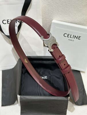 Celine Burgundy Silver Logo Women's Belt, Size 85, Width 2.5 cm
