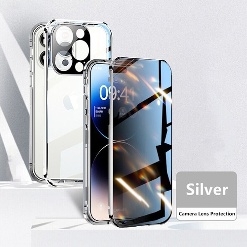 Magnetic Metal Case For iPhone 14 13 12 11 Pro Max Double-Sided Protector Cover - Photo 19 sur 31