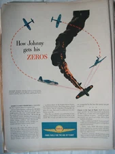VTG 1944 Original Magazine Ad Shell Gas Gasoline How Johnny Gets His Zeros Pilot
