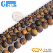 Natural Yellow Tiger Eye Matt Round Stone Beads For Jewelry Making 15" Strand