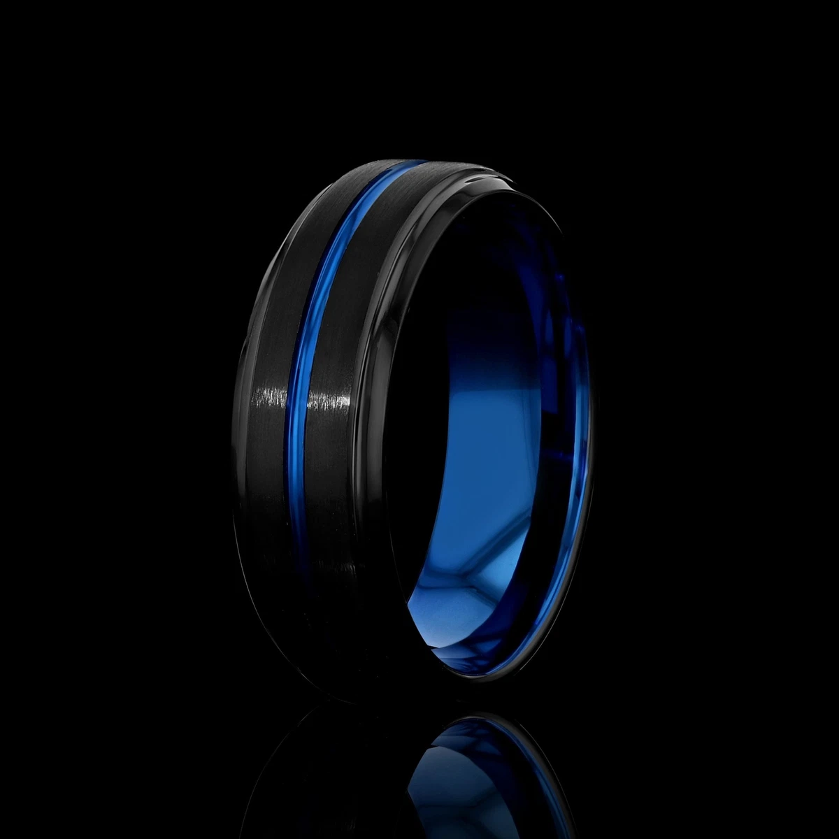 Tungsten Mens Ring Wedding Band 8mm in Deep Navy Sapphire Blue
