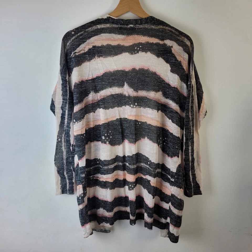 M&S Women Size S Black Ivory Pink Stripe Long Line Open Cardigan Casual Smart - Image 2 of 4