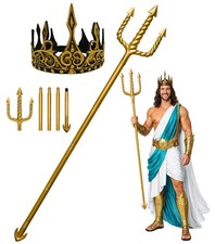 Adult Ocean Sea King Foam Gold Crown Trident Staff Cosplay Costume Accessory