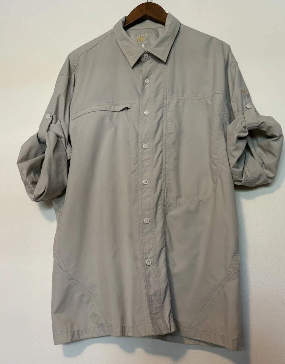 Mountain Hard Wear Men's XL Long Sleeve Button Up beige Roll Sleeve Hiking
