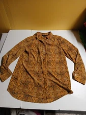 Style&co. Yellow geometric long sleeve button up shirt medium women's