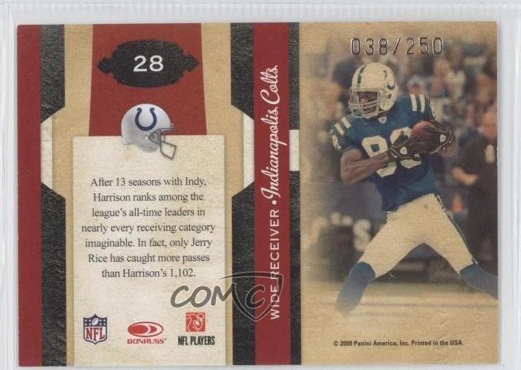 2009 Donruss Classics Sunday's Best Silver /250 Marvin Harrison #28 HOF - Image 2 of 2