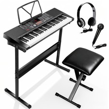 61-Key Portable Electric Keyboard Piano w/Built In Speakers  Stool  Microphone