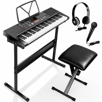 61-Key Portable Electric Keyboard Piano w/Built In Speakers & Stool & Headphones