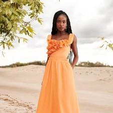 Anthropologie x Sovere Strapless Ruffle Top Maxi Dress Tangerine Orange Size M