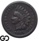 1864 Indian Head Cent Penny, L on Ribbon Variety