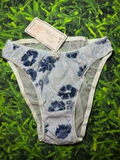 Vintage Y2K René Rofé Blue Floral Stripe Bikini Panties NWT Size M 6 