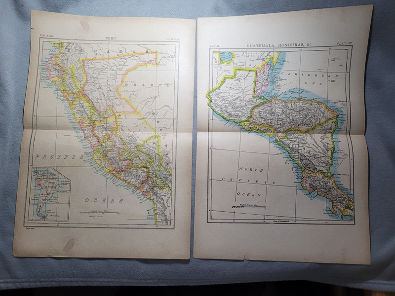 Antique MAPS - Peru, Guatemala, Honduras, Nicaragua, Costa Rica, 1892 from Encyc