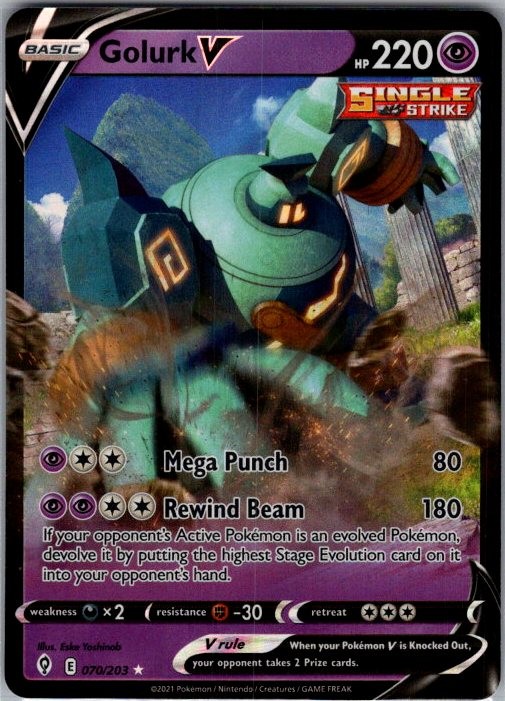 Golurk V 070/203 Holo V Rare Evolving Skies Pokemon Near Mint