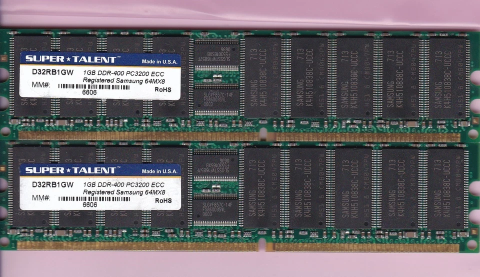 2GB 2x1GB PC3200R DDR-400 ECC REG SUPER*TALENT D32RB1GW MEMORY KIT DDR1 PC-3200R - Image 2 of 3