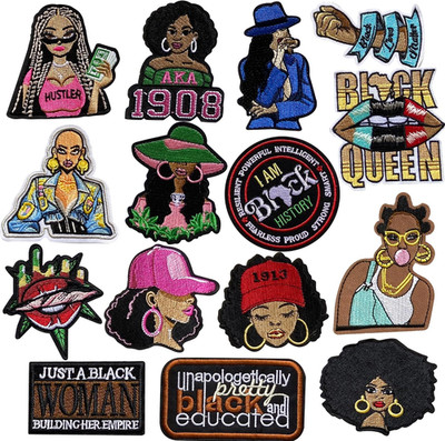 15Pcs Black Girl Iron on Patches, Afro Girl Magic Embroidered Applique Patches f