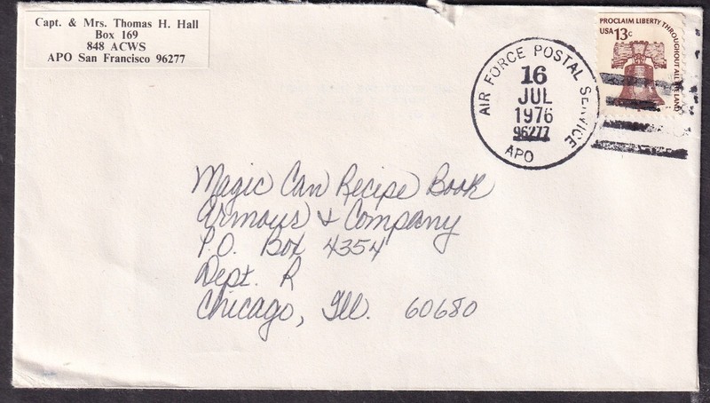1976 cover Captain Thomas H Hall ACWS APO 96277 Wallace Air Station Philippines