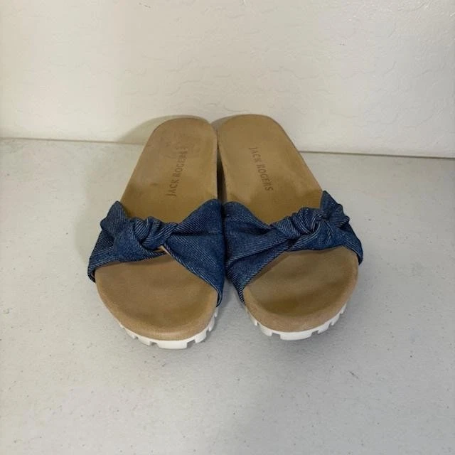 Jack Rogers Sandals Womens Size 9 Blue Denim Slide Knotted Bow Casual Shoes - Image 2 of 4