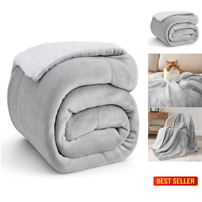 Bedsure Sherpa Wolldecke 150x200 cm Hellgrau Kuschel