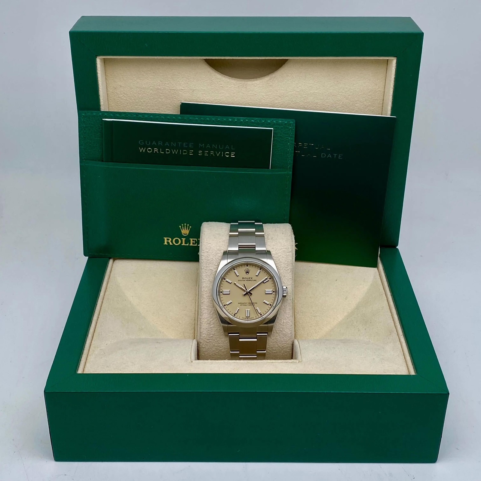 Rolex Oyster Perpetual 36 126000 Steel Beige Dial Automatic Watch Box Paper