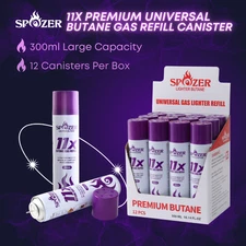 Spozer 11X Refined Butane Canister Lighter Gas Fuel Refill 300ML 12/24 Can