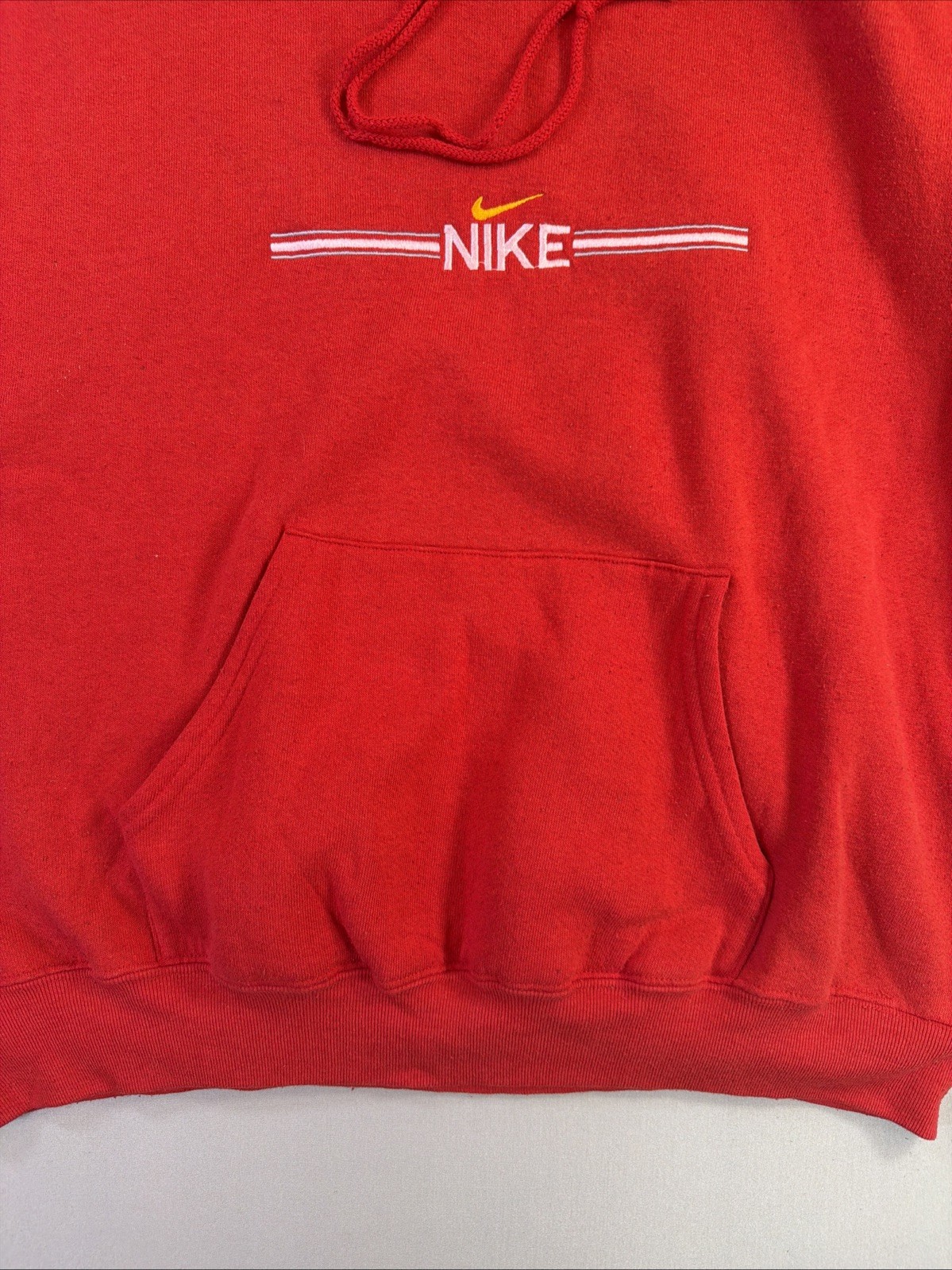 Vtg 90s Nike Center Swoosh Hoodie Red Fruit of the Loom Tag Made in USA XL Rare image 4