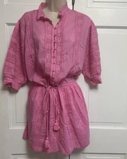 Melissa Odabash Dress Coverup S Pink Cotton India Lace Details Drawstring Waist