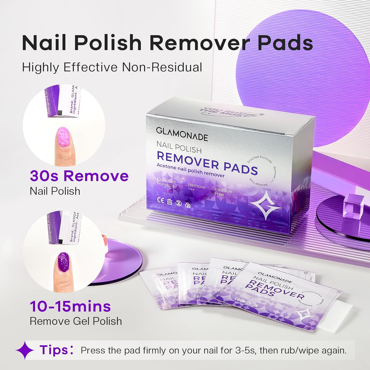 Nail Polish Remover Pads: Acetone Nail Polish Remover Wipes 50 PCS