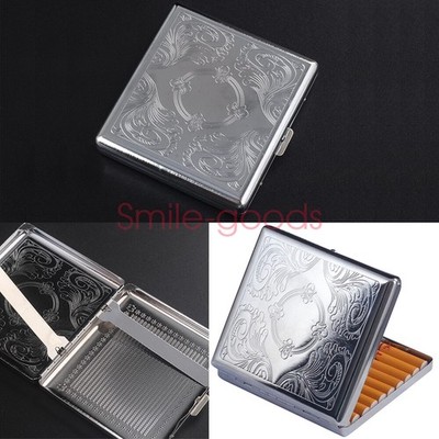 Victorian Style Cigarette Metal Case Double Sided King Etched Pattern USA