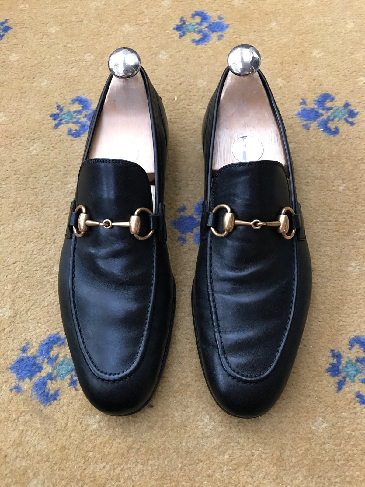 Gucci Loafers Leather Shoes Jordaan Black Gold Horsebit Mens US 6.5 UK 5.5 39.5 thumbnail 8