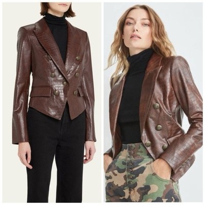 Veronica Beard Cooke Dickey Croc Embossed Vegan Leather Jacket 0