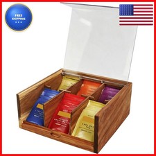 HTB Acacia Wood Tea Bag Organizer Storage Box 6 Compartments