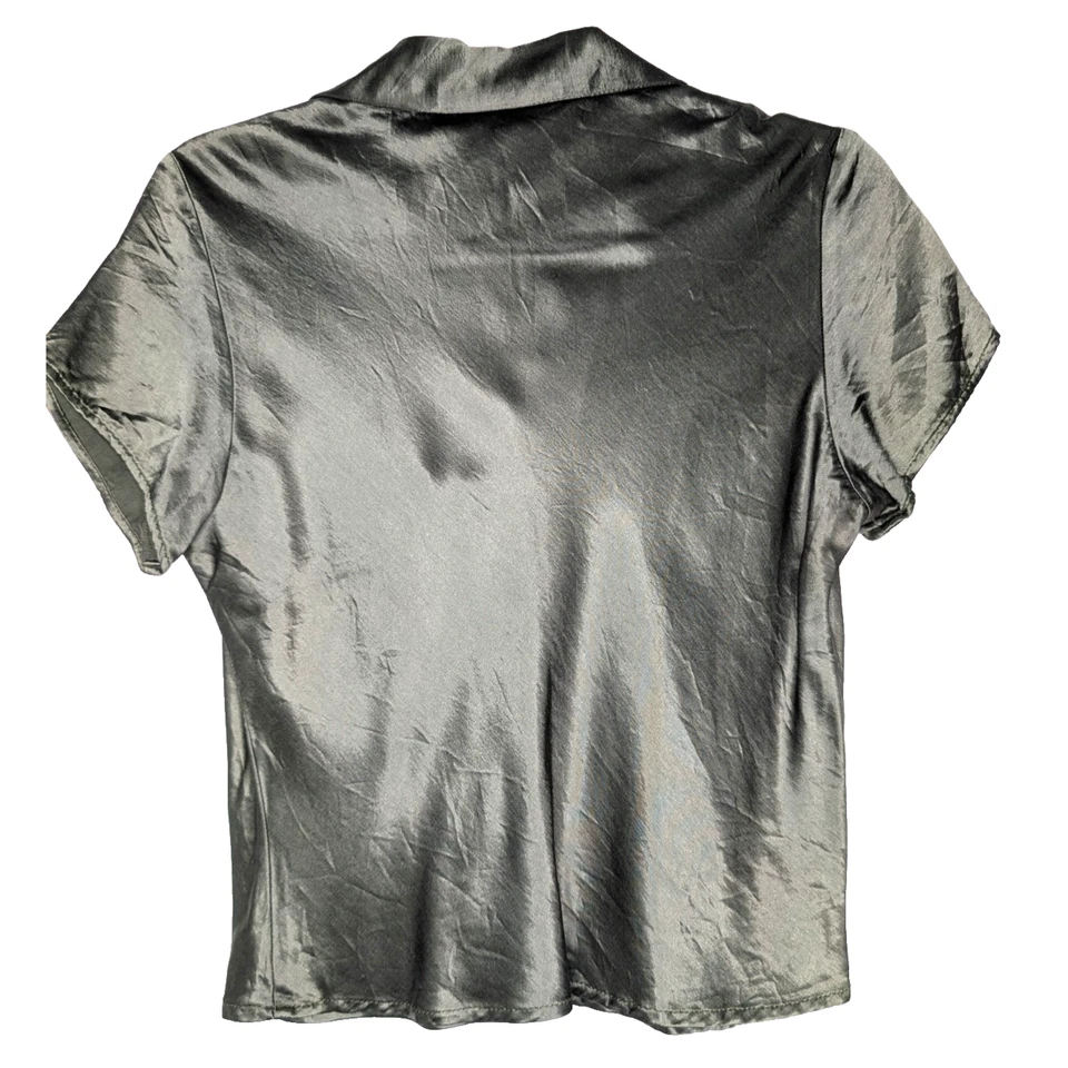 Rare VTG 90s Y2K Sage Green Satin Twee Forest Fairy Grunge Collared Top Large - Image 2 of 4