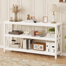 Console Table for Entryway, Long Sofa Table with 3 Tier Shelves, Modern White Ha