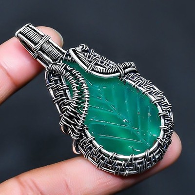 Green Onyx Handmade 925 Sterling Silver Jewelry Pendant 2.27'' y913