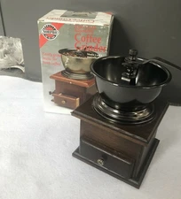 Compact Norpro 5548 CHESTNUT WOOD Coffee Grinder w/Adjustable Hand Crank