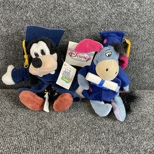 Disney Store Graduation Eeyore and Goofy Bean Bag Plush Doll 9" Lot Disneyland