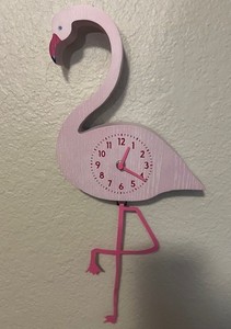 Pink Flamingo Pendulum Legs Wooden Large Block Wall Clock Swinging Legs -Video!
