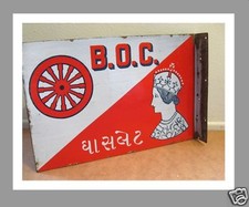 Vintage Burmah Shell Oil 2 Sided Enamel Sign with Queen