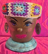 Sexy  Lady Face Head Planter Ceramic Hand-painted Terracotta Flower Pot & Saucer