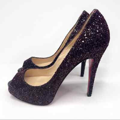 Christian Louboutin Oxblood Burgundy Glitter Very Prive 120 Peep
